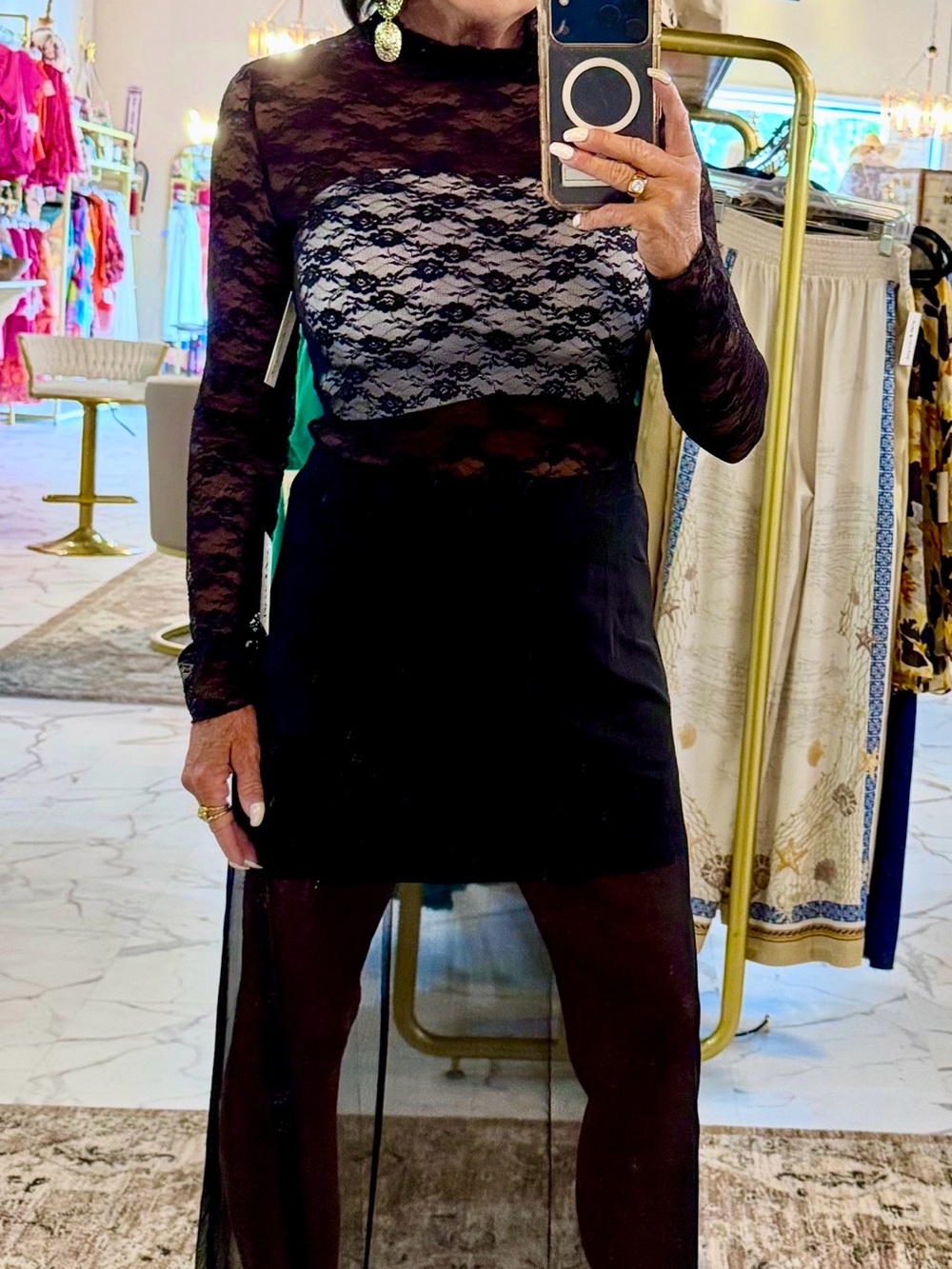 Black Midi Skirt with Sheer Overlay - Classic Women’s Style NWT